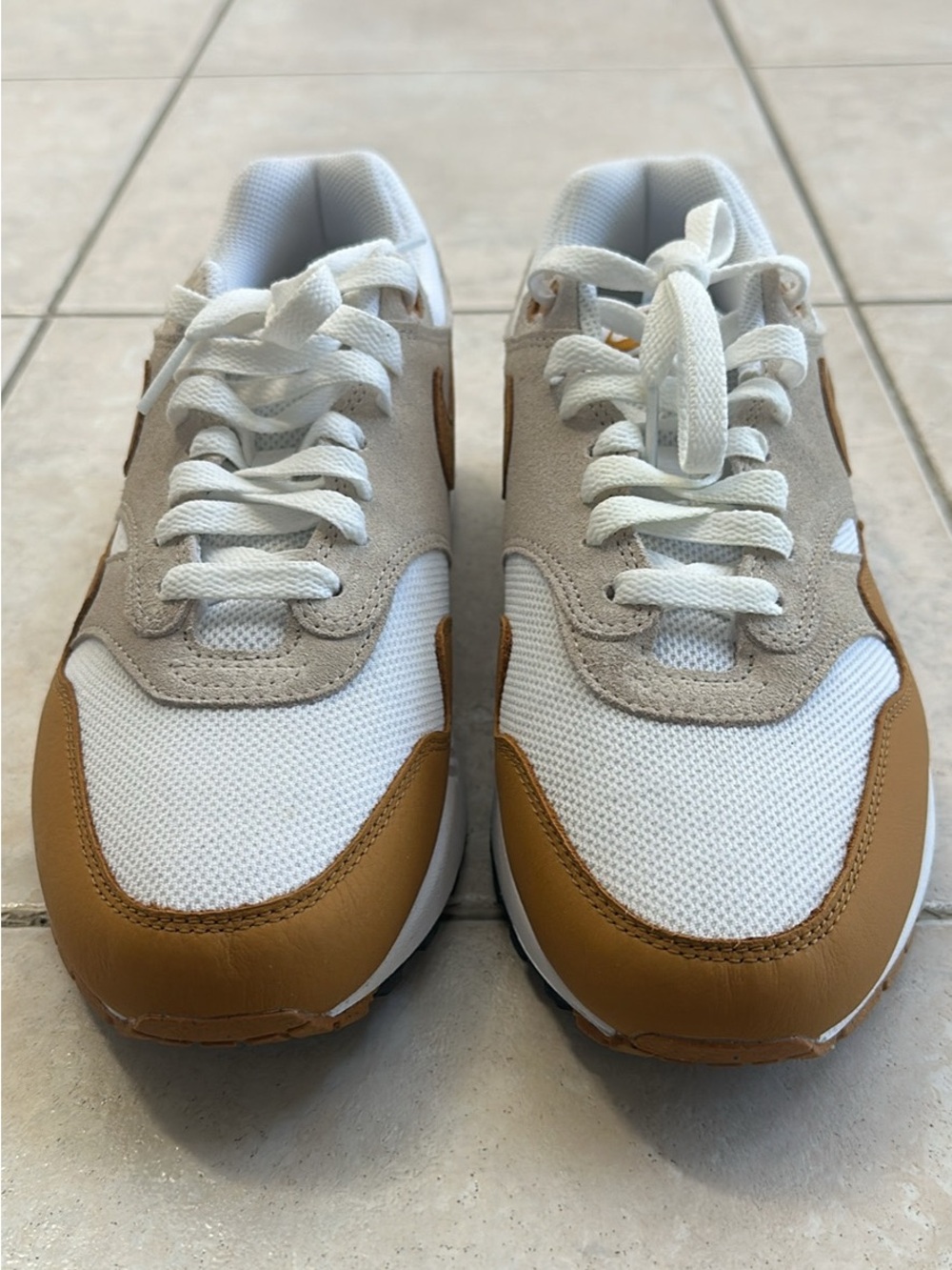 Nike Air Max 1’s. Men's Casual Mesh & Suede Lace-Up Sneakers in White and Brown